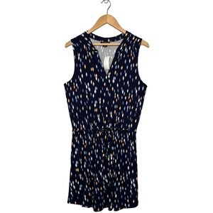 New Metaphor Geometric Diamond Sleeveless Drawstring Waist Shirt Dress Navy M